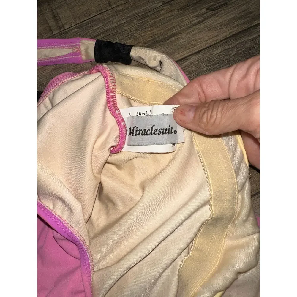 Vintage Miraclesuit One-Piece Swimsuit Size 12 Pink Black Colorblock Ruched